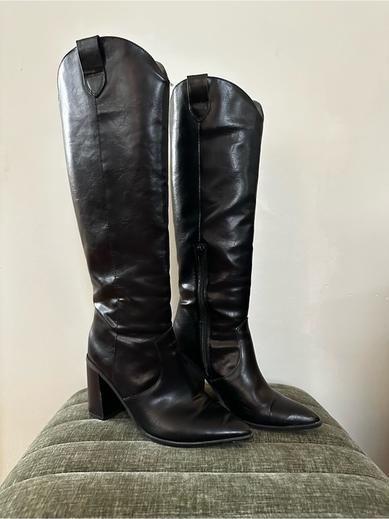 The Drop Shoes - The Drop Cassandra Black Knee High Western Cowboy Boots Size 7